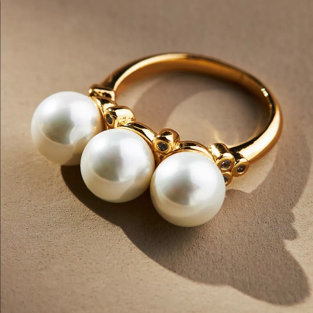 BHLDN Tri Pearl Ring EUC